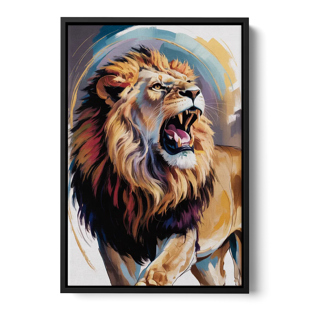 Majestic Roaring Lion Front - Black Canvas Wall Art