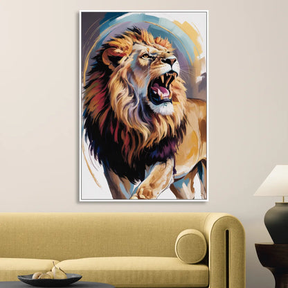Majestic Roaring Lion Living Room - White Canvas Wall Art
