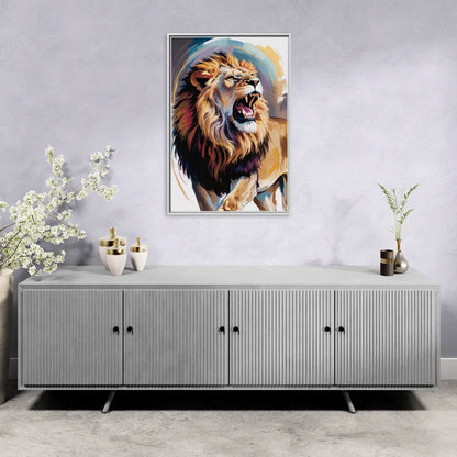 Majestic Roaring Lion - Living Room White Frame Canvas