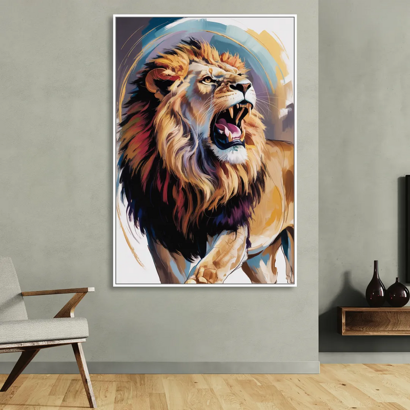 Majestic Roaring Lion Sitting Room - White Canvas Wall Art