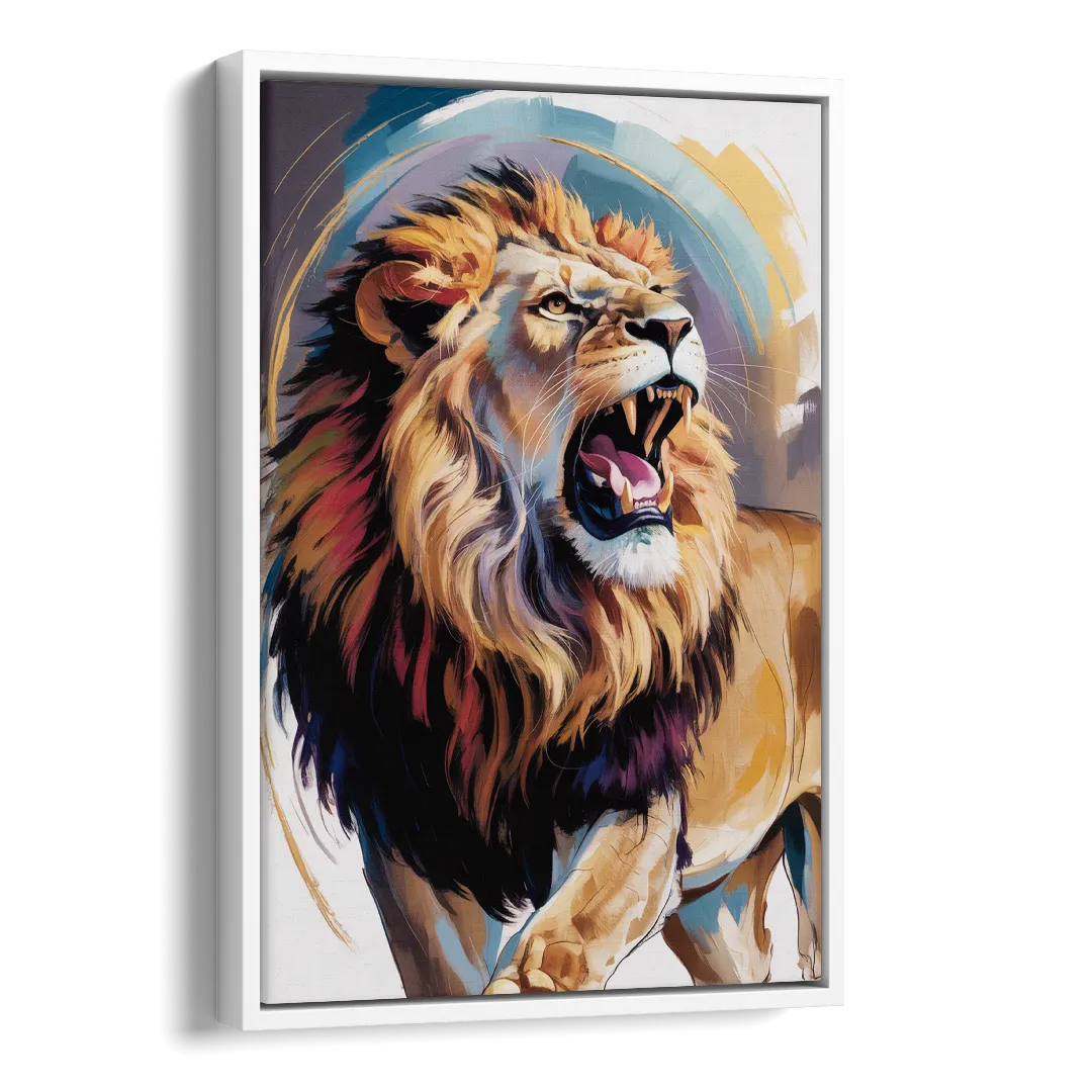 Majestic Roaring Lion Side - White Canvas Wall Art