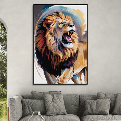 Majestic Roaring Lion Living Room - Black Canvas Wall Art