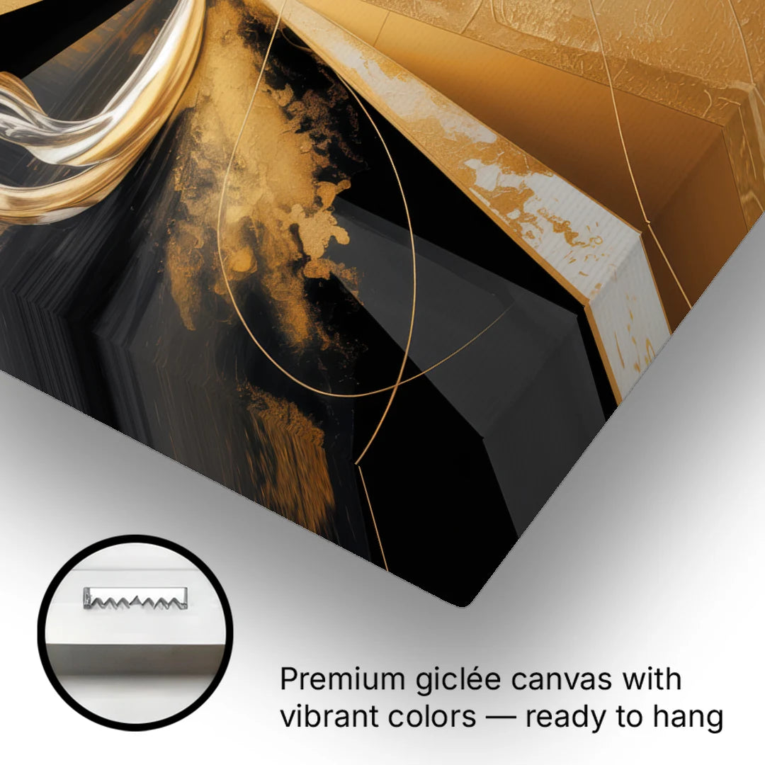 Majestic Symmetry Black and Gold Abstract - Canvas Wall Art - Gallery Wrap Corner