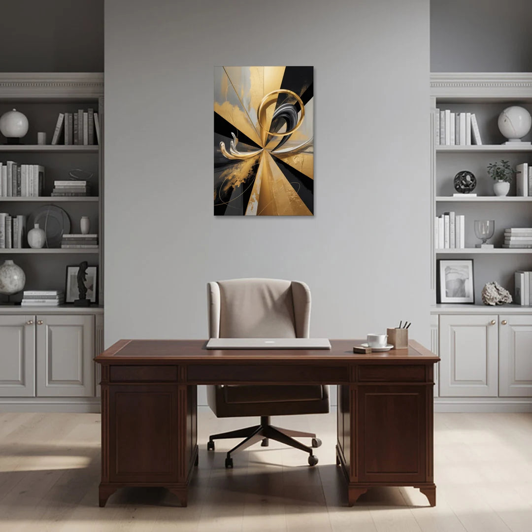 Majestic Symmetry Black and Gold Abstract - Canvas Wall Art - Office - 24x36