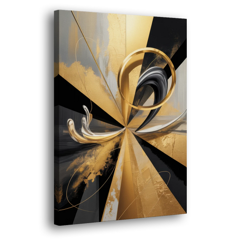 Majestic Symmetry Black and Gold Abstract - Canvas Wall Art - Side