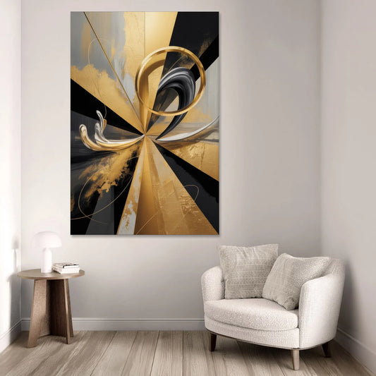 Majestic Symmetry Black and Gold Abstract - Canvas Wall Art - Sofa - 40x60