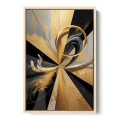 Majestic Symmetry Black and Gold Abstract - Oak Framed Canvas Wall Art - Front