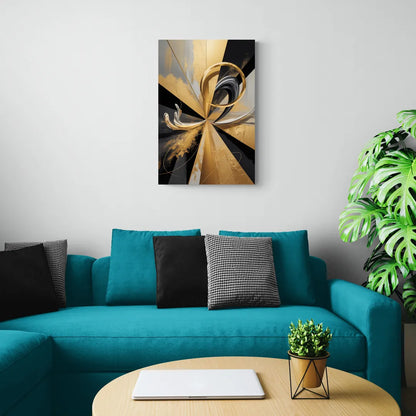 Majestic Symmetry Black and Gold Abstract - Canvas Wall Art Living Room