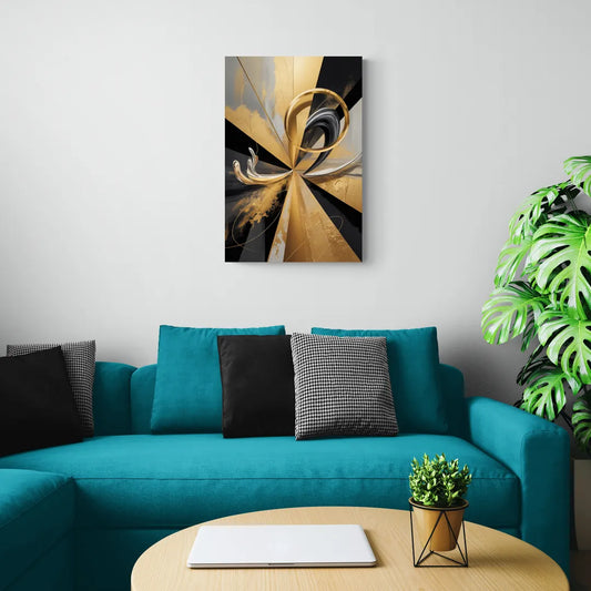 Majestic Symmetry Black and Gold Abstract - Canvas Wall Art Living Room
