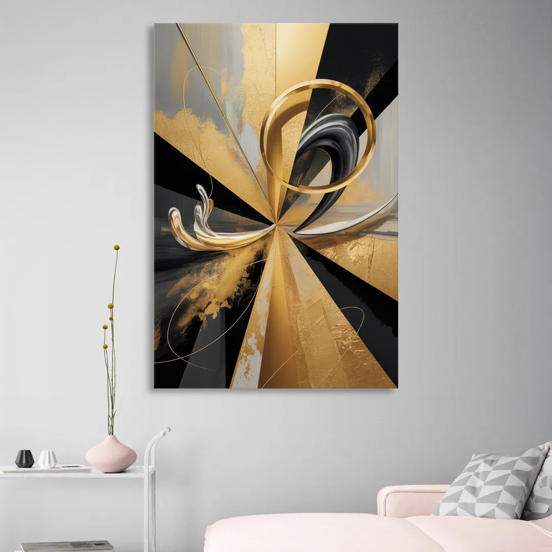 Majestic Symmetry Black and Gold Abstract Sitting Room - Canvas Wall Art