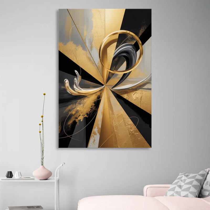 Majestic Symmetry Black and Gold Abstract Sitting Room - Canvas Wall Art