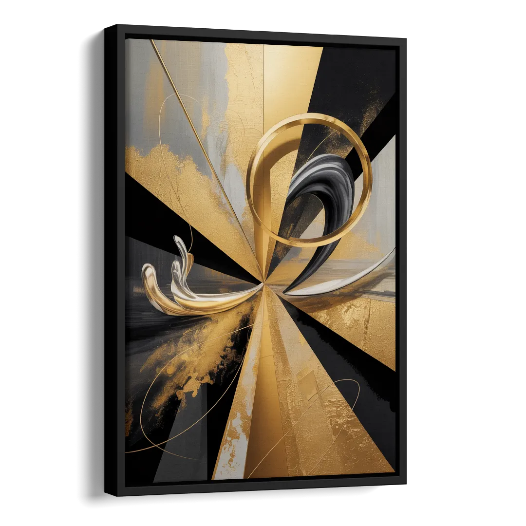 Majestic Symmetry Black and Gold Abstract Side - Black Canvas Wall Art