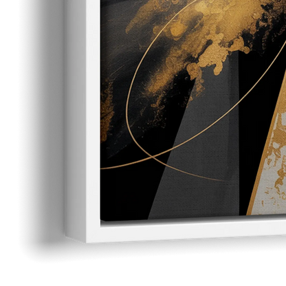 Majestic Symmetry Black and Gold Abstract - Close-Up White Frame Canvas