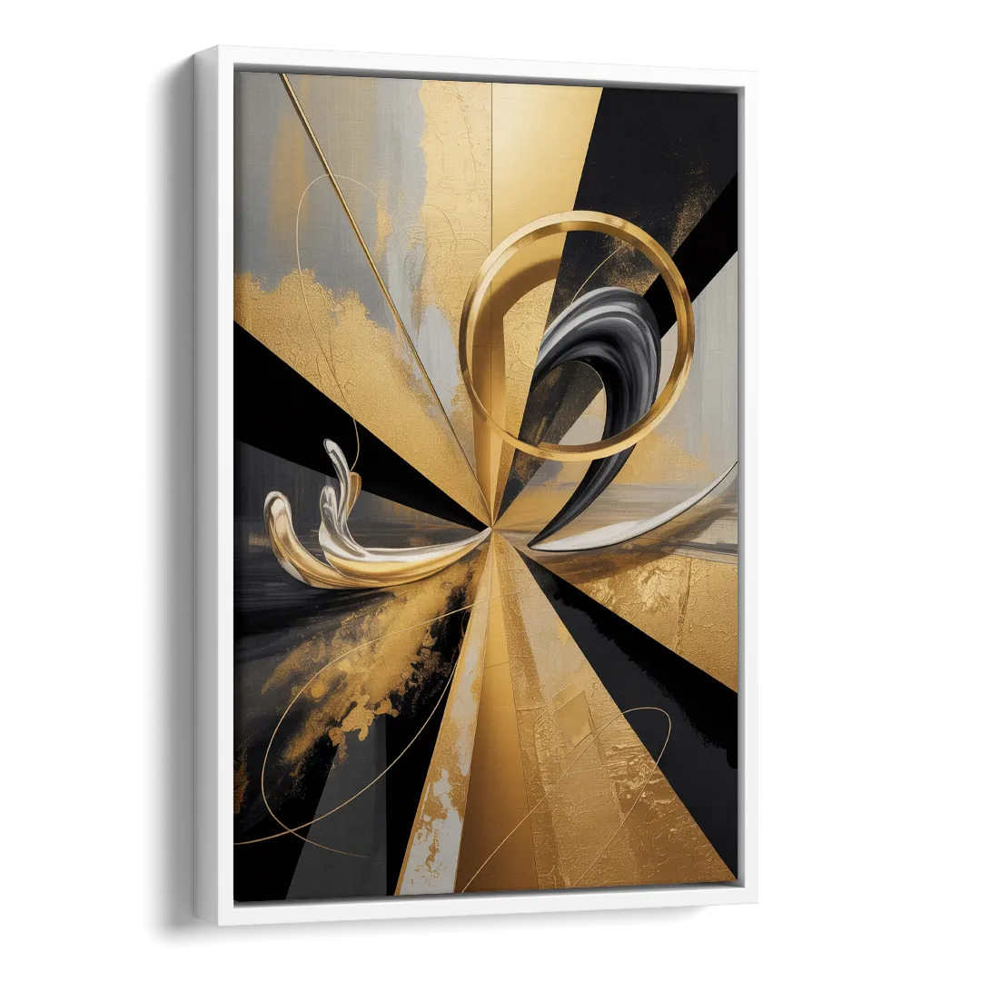 Majestic Symmetry Black and Gold Abstract Side - White Canvas Wall Art