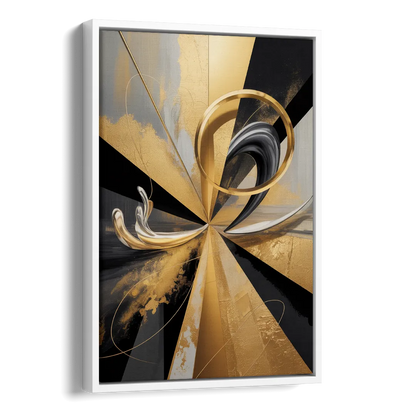 Majestic Symmetry Black and Gold Abstract Side - White Canvas Wall Art