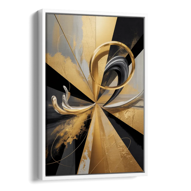 Majestic Symmetry Black and Gold Abstract Side - White Canvas Wall Art