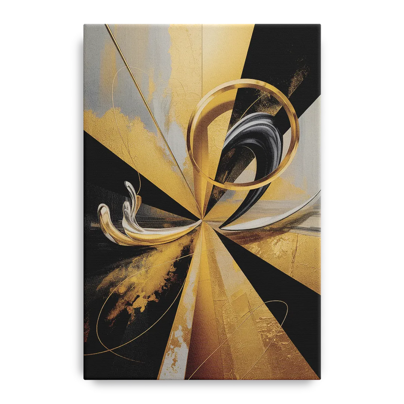 Majestic Symmetry Black and Gold Abstract Front - Canvas Wall Art