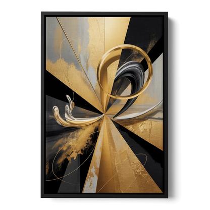 Majestic Symmetry Black and Gold Abstract - Black Frame Canvas
