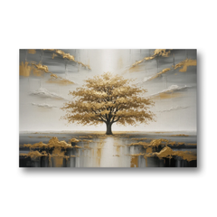 Majestic Tree Serenity White and Gold - Canvas Wall Art - Front