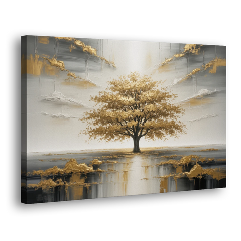 Majestic Tree Serenity White and Gold - Canvas Wall Art - Side