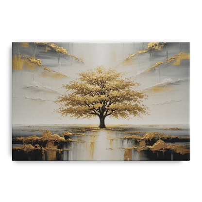 Majestic Tree Serenity White and Gold - Canvas Wall Art