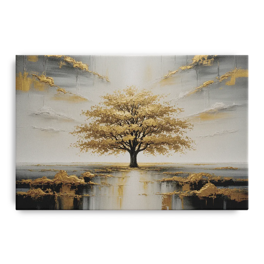 Majestic Tree Serenity White and Gold - Canvas Wall Art