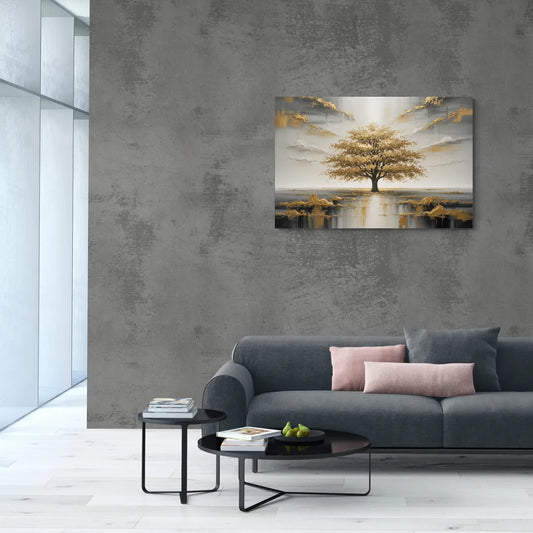 Majestic Tree Serenity White and Gold - Canvas Wall Art Living Room