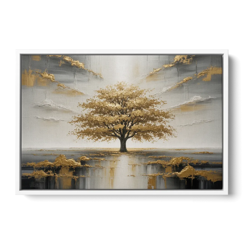 Majestic Tree Serenity White and Gold Front - White Canvas Wall Art