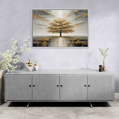 Majestic Tree Serenity White and Gold - Living Room White Frame Canvas