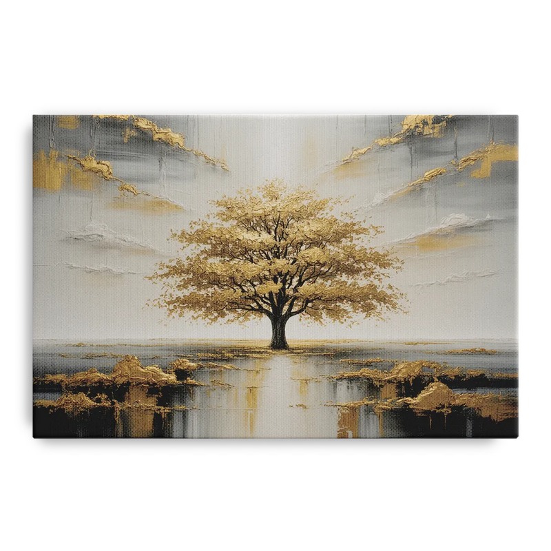 Majestic Tree Serenity White and Gold Front - Canvas Wall Art