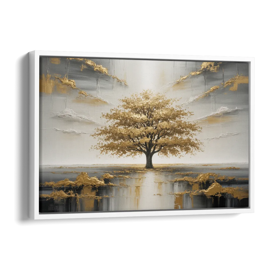 Majestic Tree Serenity White and Gold Side - White Canvas Wall Art