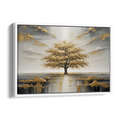 Majestic Tree Serenity White and Gold Side - White Canvas Wall Art