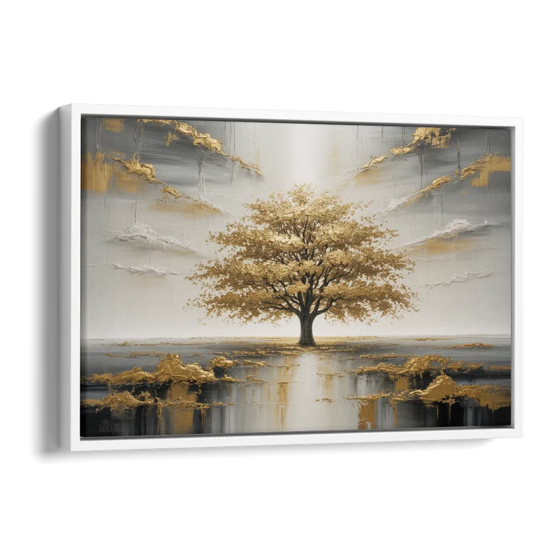Majestic Tree Serenity White and Gold Side - White Canvas Wall Art