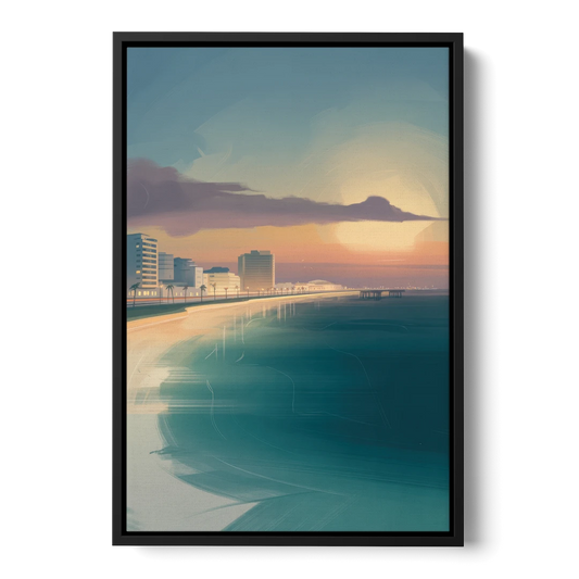 Malecón Tajamar Sunset - Black Framed Canvas Wall Art - Front