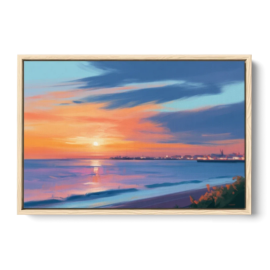 Malecon Campeche Sunset - Oak Framed Canvas Wall Art - Front