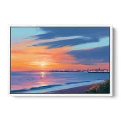 Malecon Campeche Sunset - White Framed Canvas Wall Art - Front