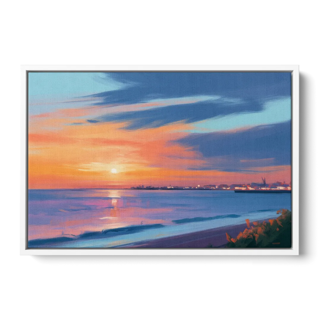 Malecon Campeche Sunset Front - White Canvas Wall Art