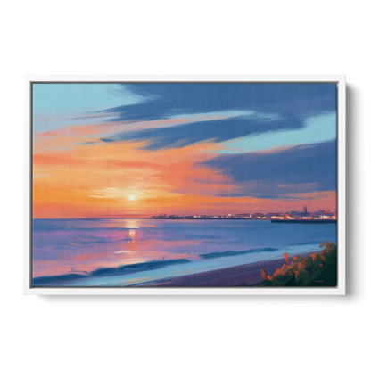 Malecon Campeche Sunset Front - White Canvas Wall Art