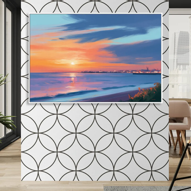 Malecon Campeche Sunset Living Room - White Canvas Wall Art