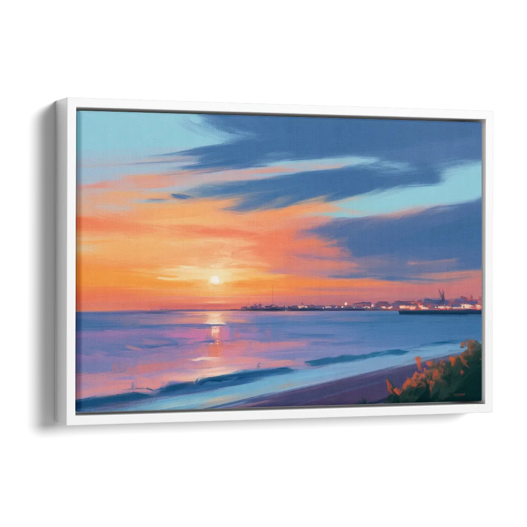 Malecon Campeche Sunset Side - White Canvas Wall Art