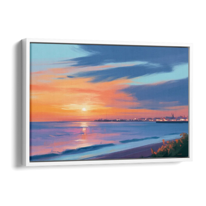 Malecon Campeche Sunset Side - White Canvas Wall Art