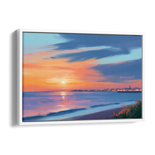 Malecon Campeche Sunset Side - White Canvas Wall Art