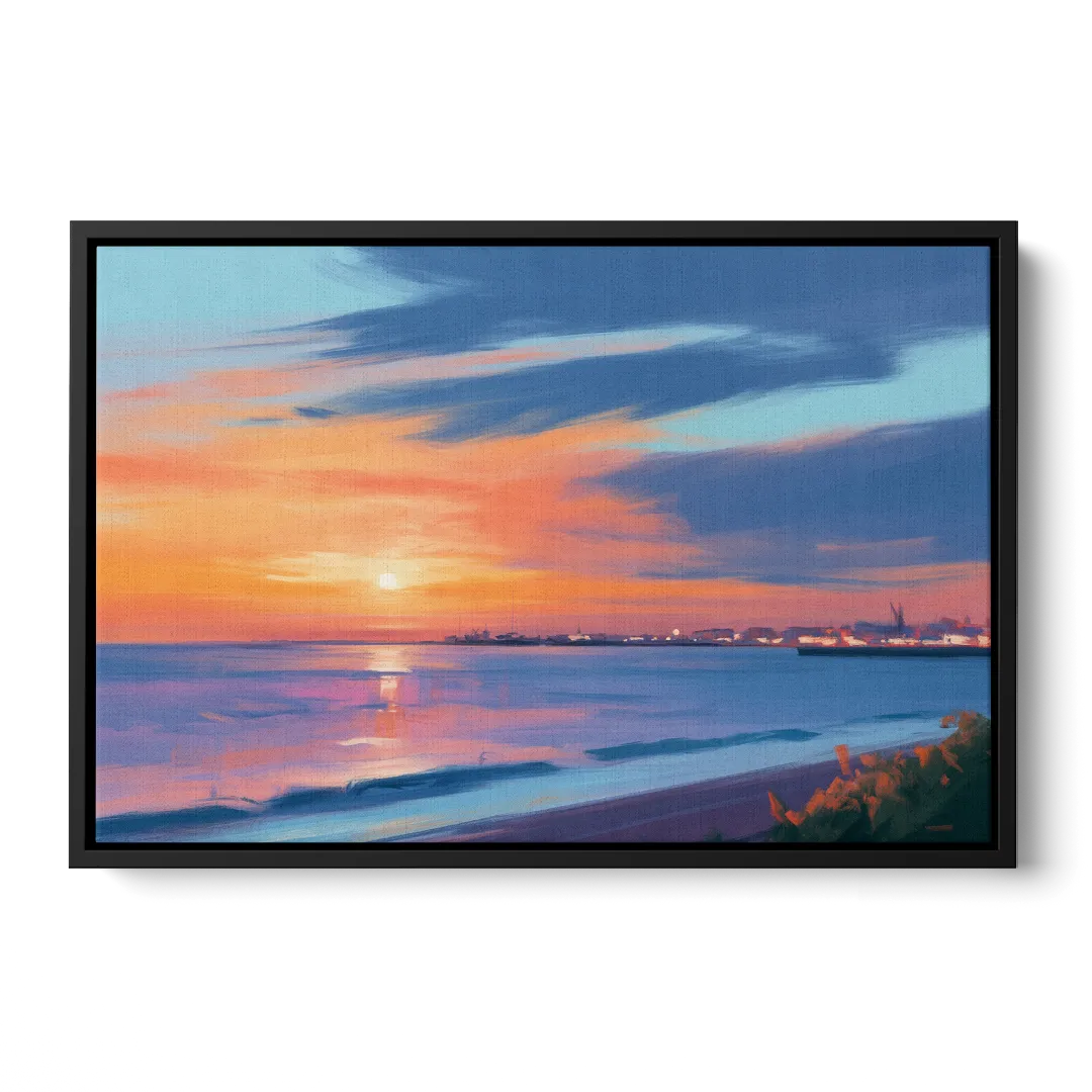 Malecon Campeche Sunset Front - Black Canvas Wall Art