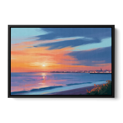 Malecon Campeche Sunset Front - Black Canvas Wall Art