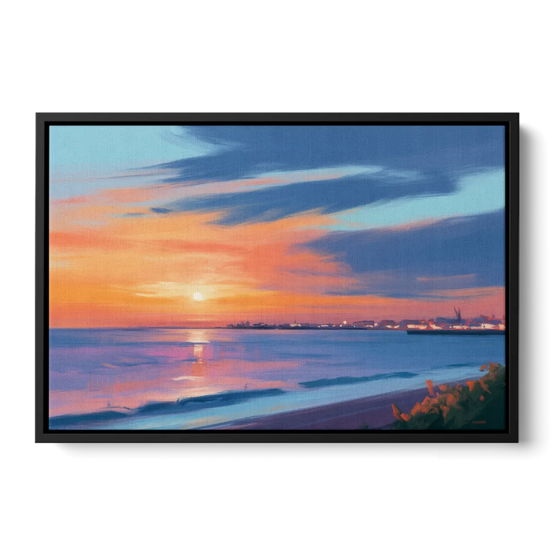 Malecon Campeche Sunset Front - Black Canvas Wall Art