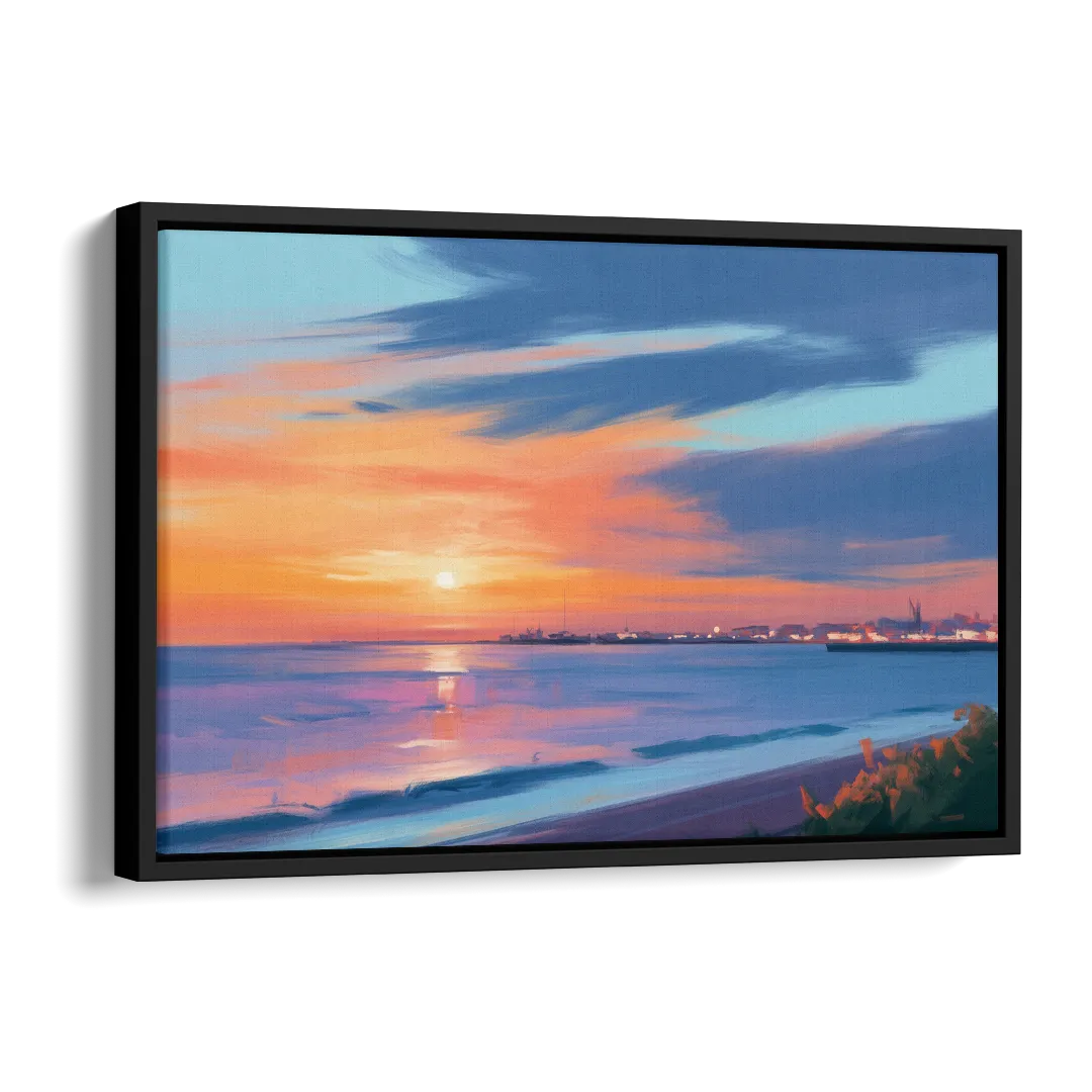 Malecon Campeche Sunset Side - Black Canvas Wall Art