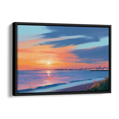 Malecon Campeche Sunset Side - Black Canvas Wall Art