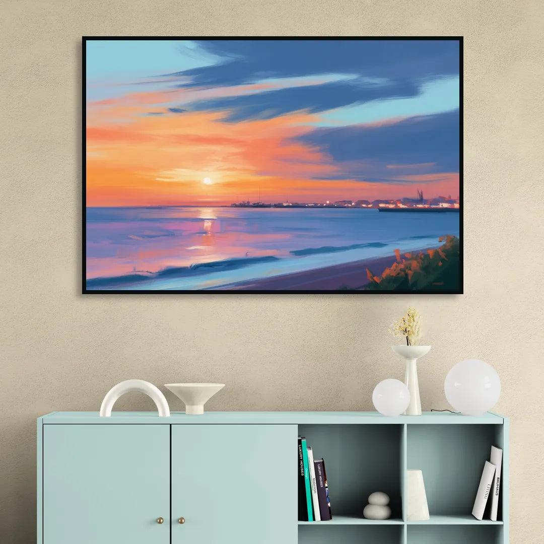 Malecon Campeche Sunset Living Room - Black Canvas Wall Art