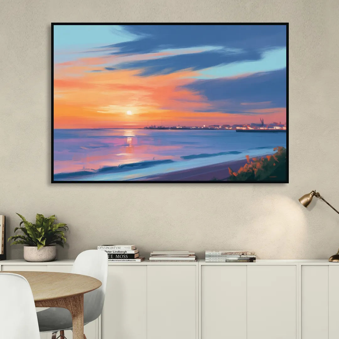 Malecon Campeche Sunset Sitting Room - Black Canvas Wall Art