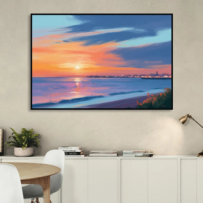 Malecon Campeche Sunset Sitting Room - Black Canvas Wall Art
